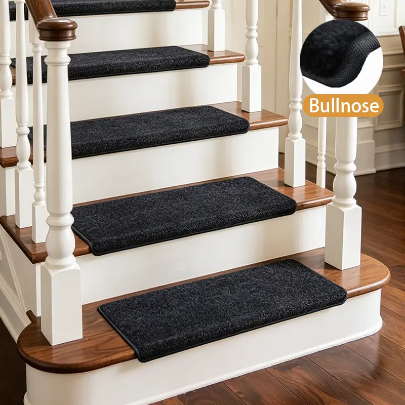 9.5" x 30"Stair Treads, Super, Bullnose  for Safety, Kid & Pet Friendly, -Static, Non-Skid Step Pads for Wooden/Floor  Striped  Decor  Washable Area Rug with Non-Slip Backing,Reusable