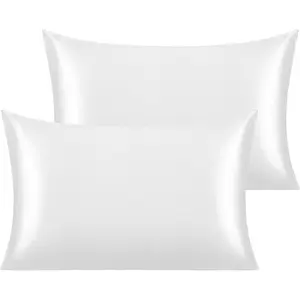 Silk Satin  Pillowcases - Set of 2 - Super Soft and Silky 14x20 Pillow Covers - Envelope Closure White Cooling Travel Pillow Cases for , , Boys and Girls, 14 x 20 Inches