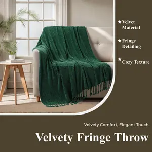 Battilo I  Velvety Fringe Throw Blanket - Soft, Warm Decor - Elegant Home Addition, Mother's Day Gift Option