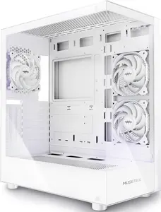 MUSETEX K2 ATX 270° Full view White PC Case with 3 Pre-Installed Non-LED Fans