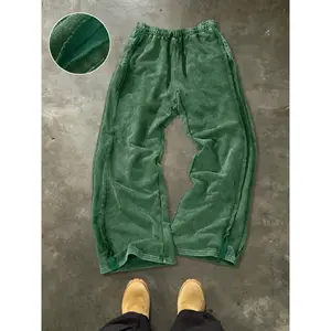 American Vintage Washed Wide Leg Pants, Unisex Trendy Loose Straight Casual Trousers, Side Patch Design, Soft Comfortable Fit