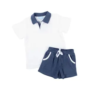 Navy & White Terry Polo Short Set - Boys 2Pc Outfit