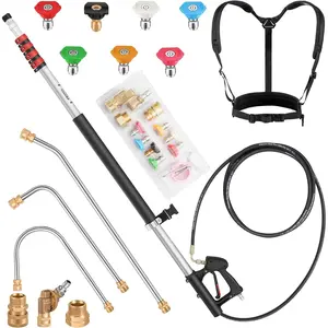 24 FT Gutter Cleaning Tools from The Ground - Telescoping  Washer Wand - Gutter Cleaner Attachment with Power Washer Extension Wands, 7 Spray Nozzle Tips, 3 Hose Adapters and Support Belt