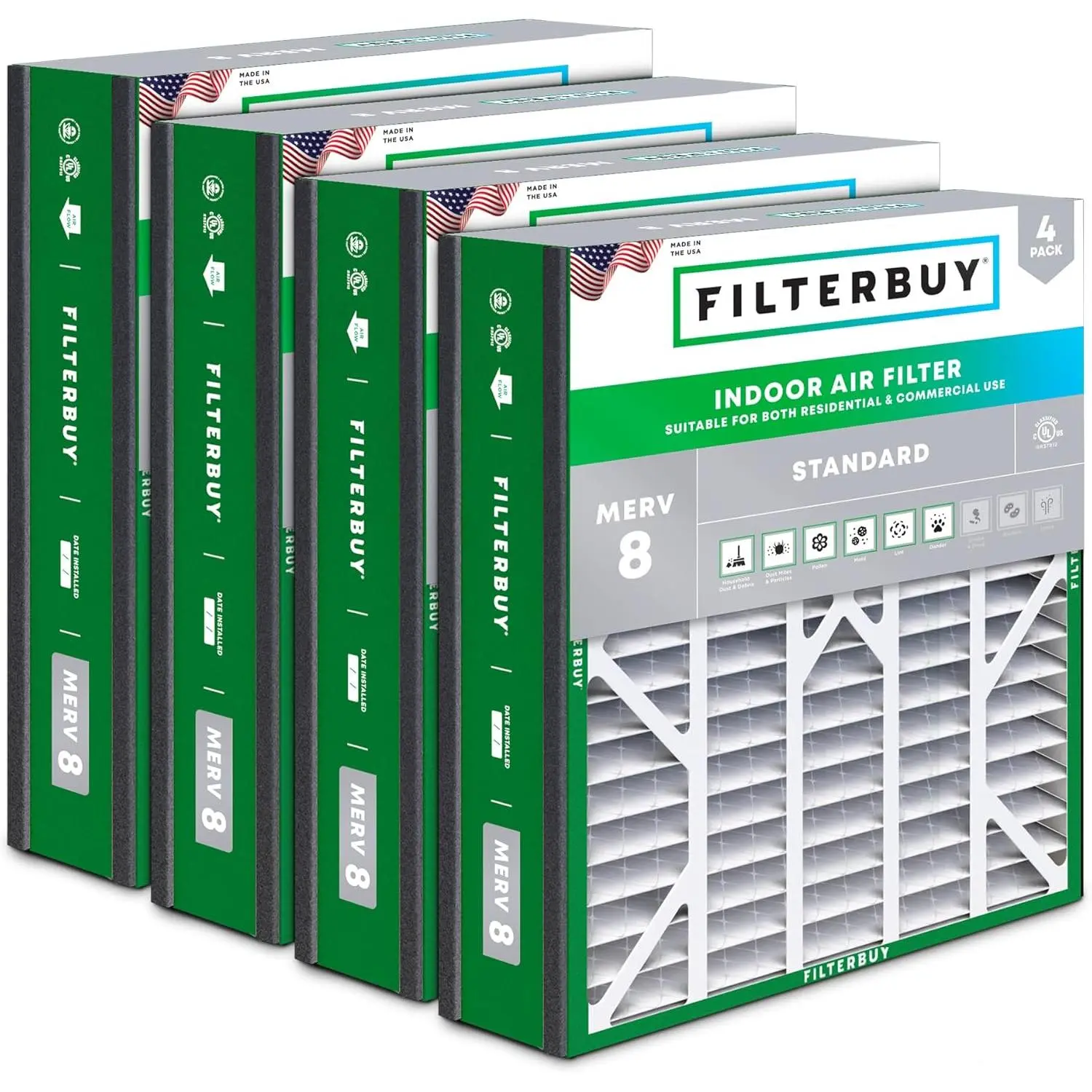 Filterbuy 20x20x5 Air Filter (4-Pack), Pleated MERV 8 Dust Defense HVAC AC Furnace Air Filters for Trion Air Bear 255649-103 & More