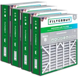 Filterbuy 20x25x5 Air Filter (4-Pack), Pleated MERV 8 Dust Defense HVAC AC Furnace Air Filters for Trion Air Bear, Generalaire, Skuttle, and More