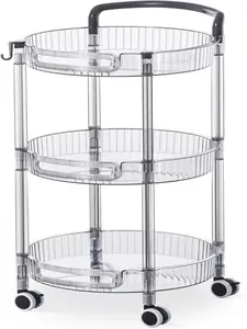 Circular Rotating  Storage Cart-3-Tier Rolling Storage Cart with Wheels & Handle | Multi-Functional Small Round Plastic Utility Organizer | Ideal for Living Room, Bathroom & Makeup Storage Racks