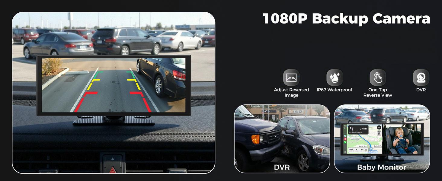 10.26" Android CarPlay Screen Google Play Store Netflix/YouTube/Tiktok Wireless CarPlay Portable screen & Android Auto Built-in GPS Your Smart Driving Companion，Split-Screen App Usage，1080P Parking Backup Camera，Compatible with iOS 10+ and Android 11+