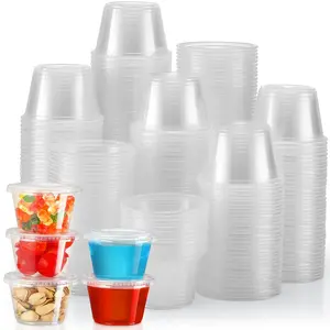 [120 Sets - 4 oz ] Portion Cups With Lids, Small Plastic Containers with Lids, Airtight and Stackable Souffle Cups, Jello Shot Cups, Sauce Cups, Condiment Cups for Lunch, Party, Trips