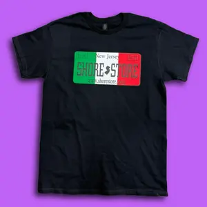 Shore Store Italian Flag License Plate Tee casual graphic Cotton Jersey Unisex Classic Shirt Black
