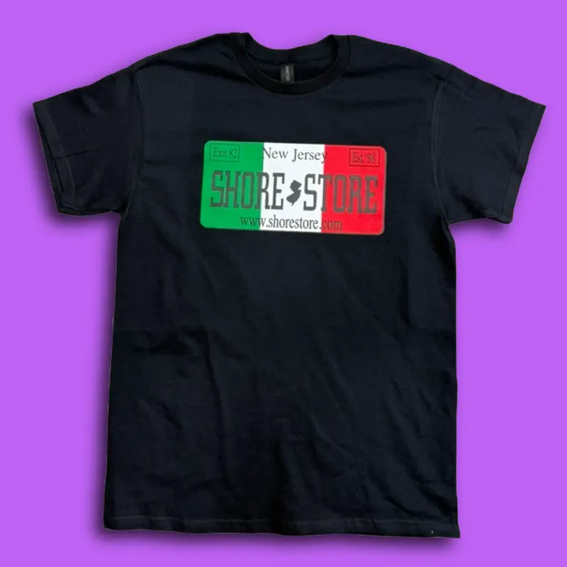 Shore Store Men's Classic Italian Flag License Plate Gag Cotton Jersey Shirt - Exit 82 Nod, Unisex Short-Sleeve Round Neck Athletic All-Seasons Boardwalk Vibe Casual Top (3XL,4XL,5XL) Black Soft Menswear