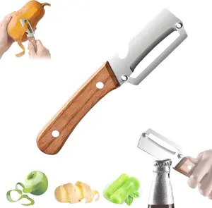Premium-Grade Fruit & Vegetable Peeler | Sharp Stainless Steel Blade, Ergonomic Wooden Handle + Built-in Bottle Opener – Ideal for Daily Kitchen Use (Potatoes, Apples, Pumpkins & More)