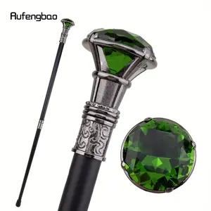 Green Diamond Type Silver Walking Cane Fashion Decorative Walking Stick Gentleman Elegant Cosplay Cane Knob Crosier 93cm
