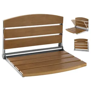 Foldable Shower Seat Wall Mounted 17.7-Inch Folding Shower Bench With Supportive Backrest, Fold-Down Bathroom Corridor Seat With Stainless Steel Frame, Heavy Duty 400 Lbs Loading For Adults And Seniors, Safe Non-Slip Design