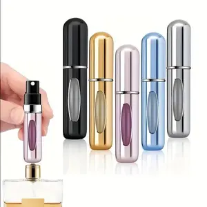 (5-Pack) Pack of 5 Portable Mini Refillable Perfume Atomizer Bottle Refillable Perfume Spray Scent Pump Case Tin Canister Organiser