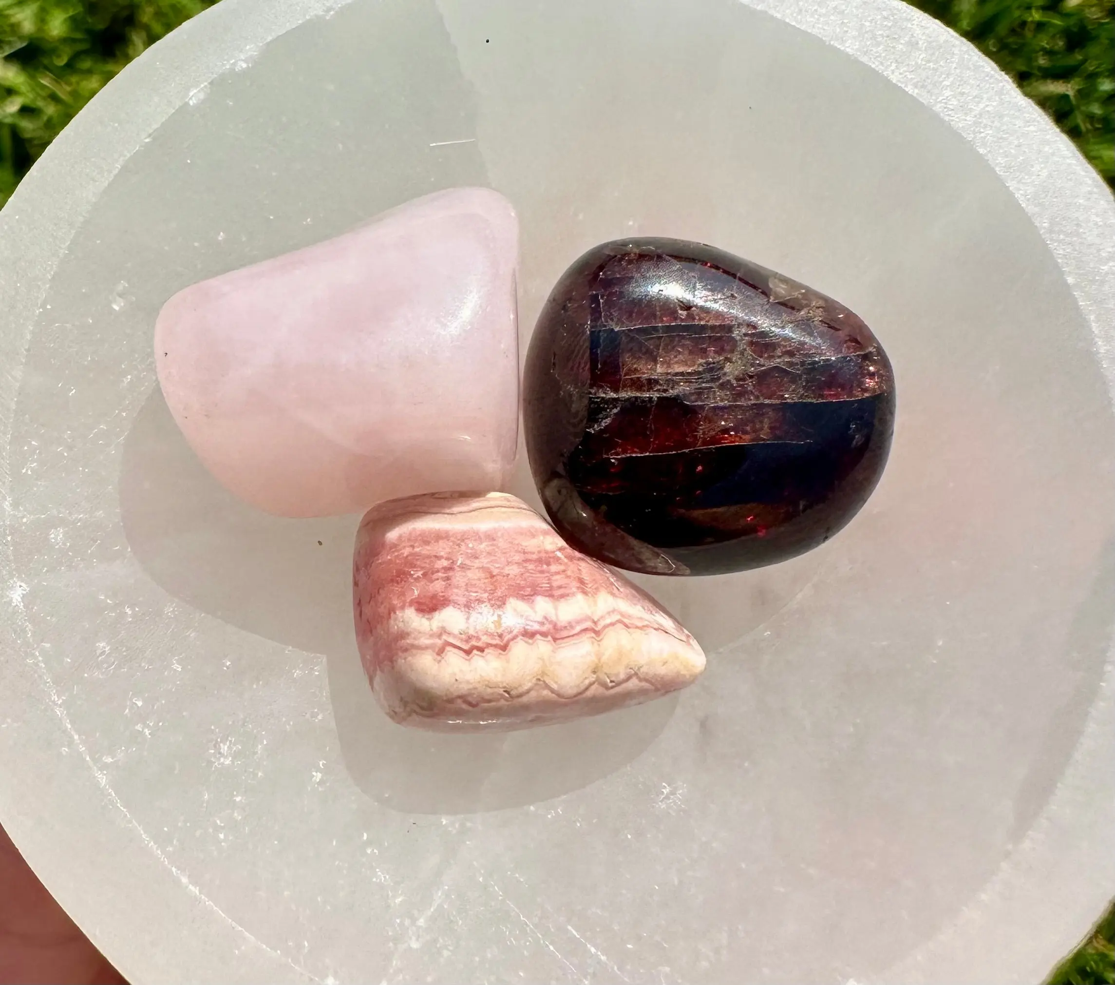 Loving Energy Tumbled Stone Set for Love, Self-Love, Emotional Harmony - Rhodochrosite, Garnet, Rose Quartz Crystals