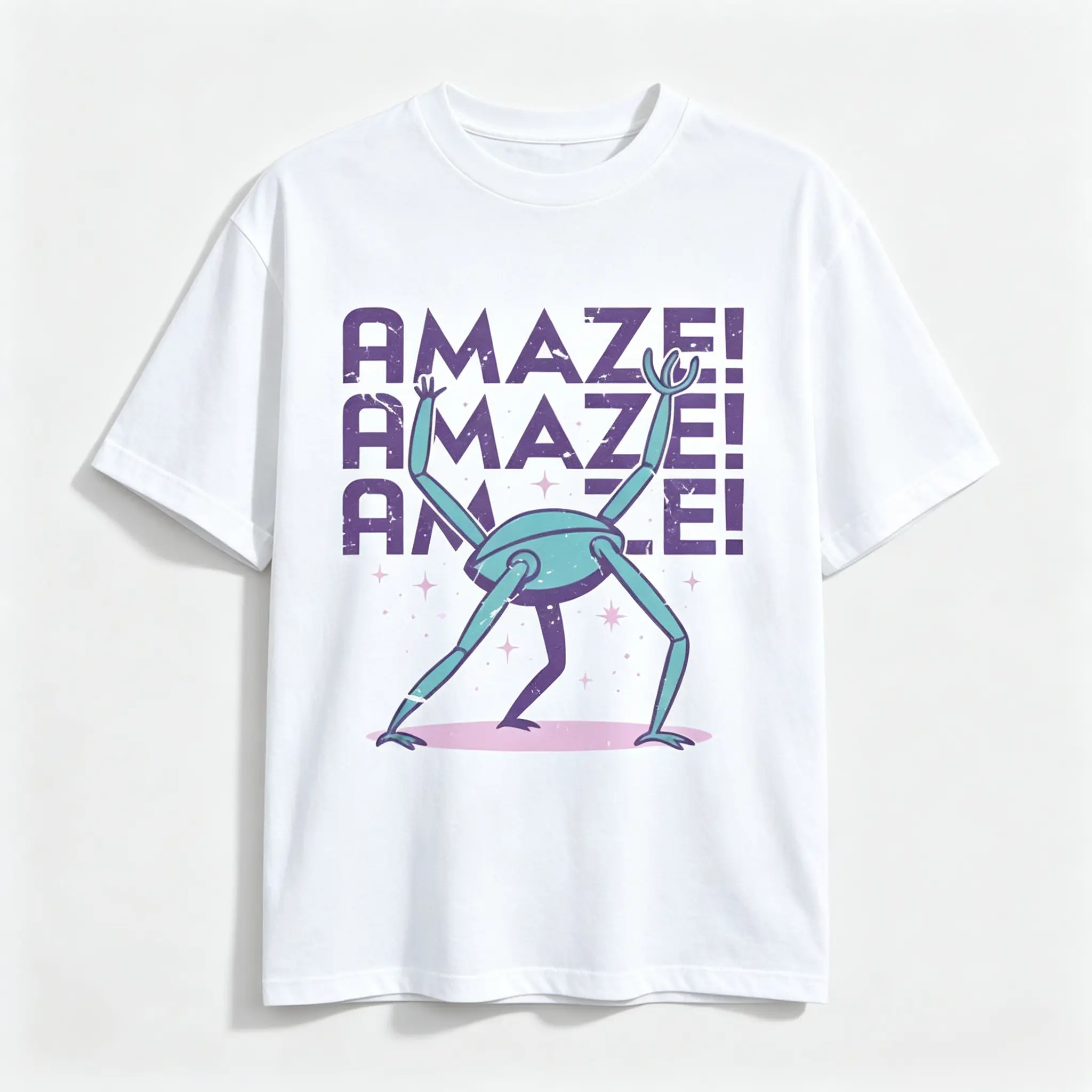 Vintage Alien Print T-Shirt, Comfortable Round Neck Streetwear with Regular Fit and Unique Graphic Style