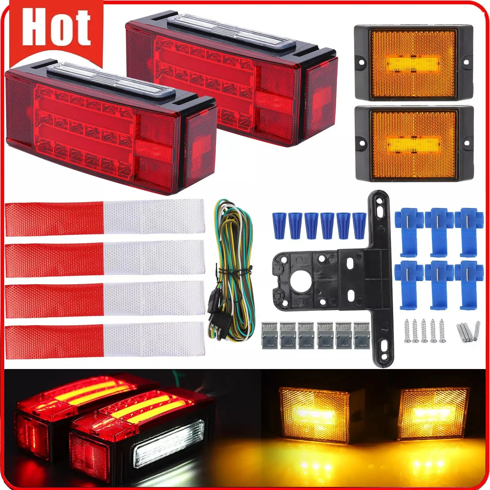 Halo Glow LED Trailer Tail Lights Kit Submersible IP68 Waterproof DOT Approved Stop Turn Signal Lamp 25ft Harness for Truck RV Boat Life Towing Upgrade