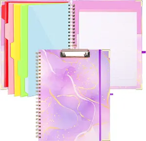 Spiral Clipboard Folio with Refillable Notepad, Cute Clipboard Folder, 5 Dividers with Storage 10 Pockets, Versatile Clipfolio, Hardcover Clipboards Notebook for School Office