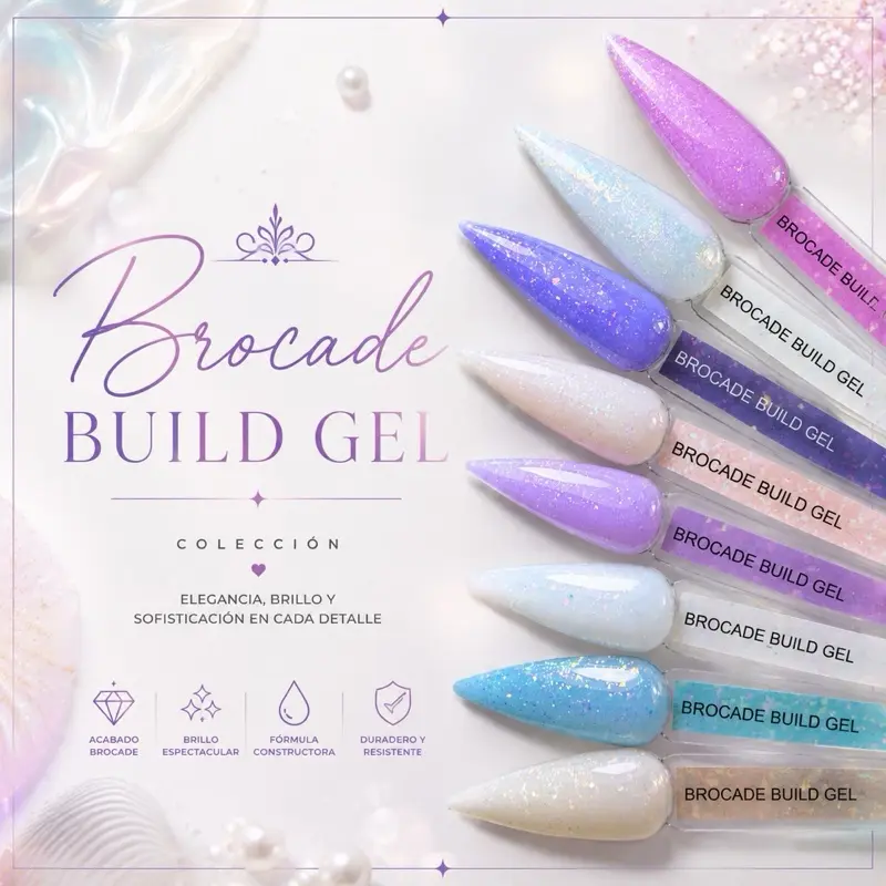 GANY Brocade Build Gel | Glitter Builder Gel for Nail Extensions & Overlay | Self-Leveling UV/LED Builder Gel | 15g