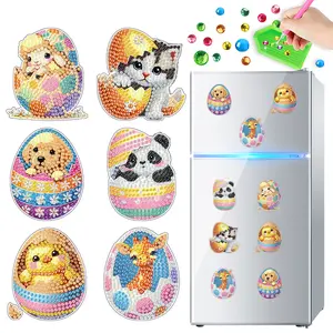 6-Piece DIY Diamond Painting Fridge Magnets, Easter 5D Diamond Art Magnetic Ornaments, Craft Art Decorative Stickers, Includes Magnetic Backing, Includes Tool Kit, Craft Kit Suitable for Adults