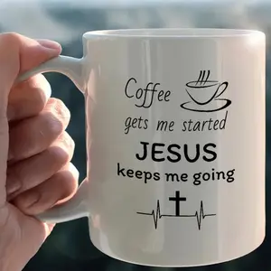 Motivational Christian Coffee Mug Featuring Inspirational Quote Coffee Starts Me Jesus Keeps Me Going 11oz DoubleSided Ceramic Design Ideal Gift for Faithful Drinkware