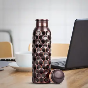 100% Pure Copper Water Bottle - 34 OZ/1 Liter - Handmade Leak Proof Vessel For Drinking With Ayurvedic Health Benefits Gift