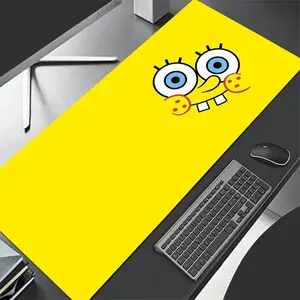 Large Cartoon SpongeBob SquarePants Yellow Mouse Pad HD Durable Locked Edges Non-slip Rubber Washable Pads for PC Office Computer Gamer Extra Long Computer Accessory for Gamer Stylish Study and Workstation Decoration Mats Playmat XXL Keyboard Desktop Mat