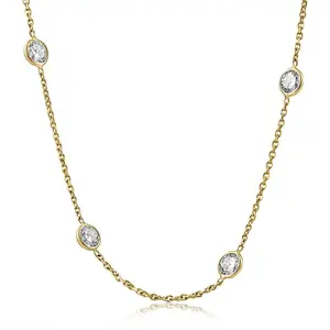 4Ct Diamonds By The Yard Necklace 14K Yellow Gold Lab Grown Station Pendant