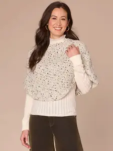 High Round Neck Metallic Speckled Sweater Capelet