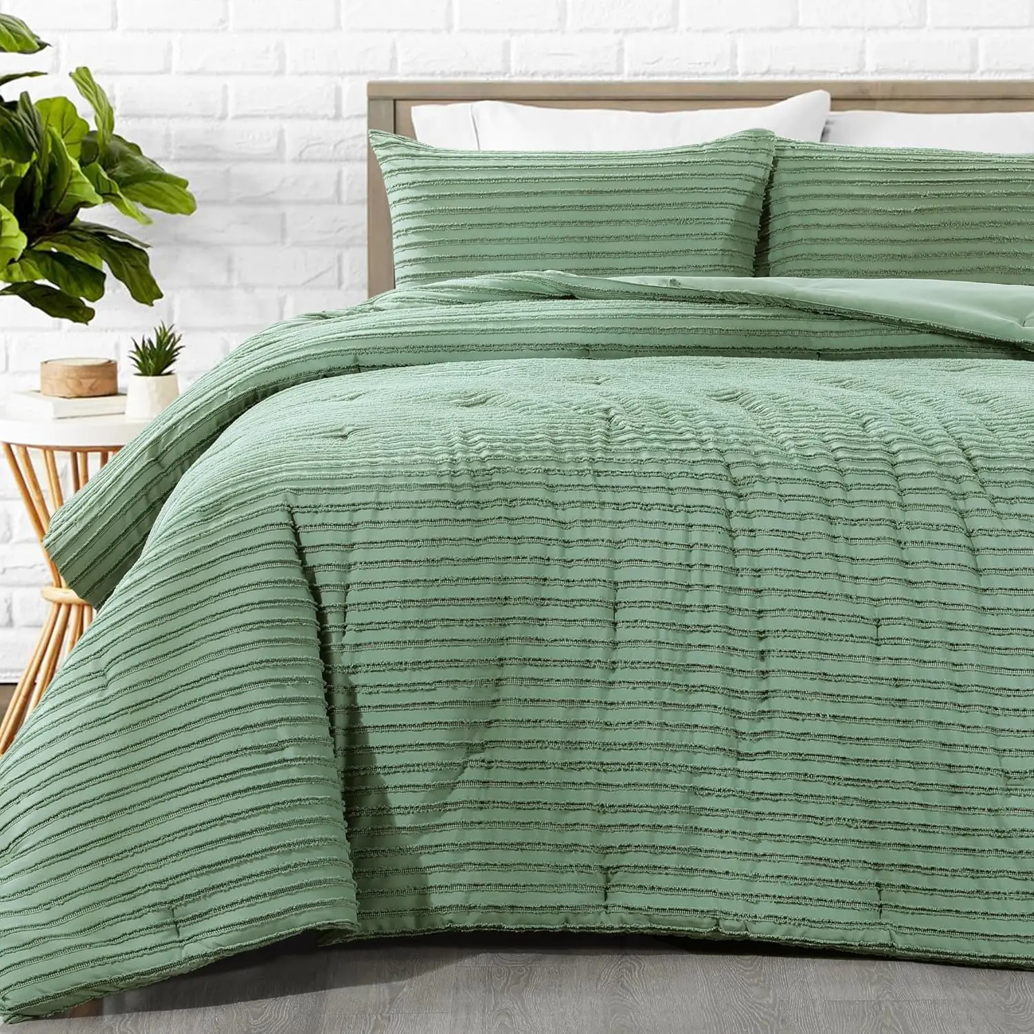 Boho Comforter Set 120x120, Sage Green Tufted Jacquard Geometry Bedding Comforter for  Bed, Shabby Chic Bed Sets with 2 Matching Pillow Cases