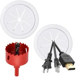 2 Inch (50 mm) 2 Pack White Desk Grommet, Cable Hole Cover with Hole Saw, TV Cord Hider for Wall Mounted TV, Wire Grommet for Cables Through Desk Countertop