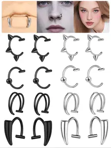 Stainless Steel Fake Lip Rings, Unisex Street Fashion Hinge Septum Nose Ring, Soft Cartilage Earrings, No Piercing Body Jewelry Set