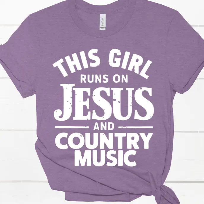 This Girl Runs On Jesus and Country Music Direct To Film Print, DTF Print, Ready To Press Print For T-Shirts
