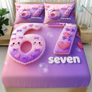 Pink Purple Sweet Cute Non-Slip Exquisite Fitted Sheet Set 3 Pcs (1 Fitted Sheet + 2 Pillowcases No Filler) Soft Non-Slip Wrinkle-Resistant Ideal for Moist Warm Exquisite Lovers Exquisite Women Gift Recipients Fits Bedrooms Elegant Residences