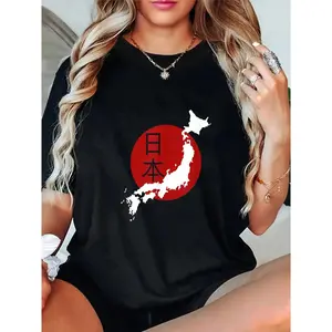 GGOR 100% Cotton Japan Map T Shirt Japan And Japanese Culture Lover Tee