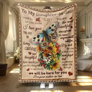 Butterfly Pattern Floral Print Blanket, 1 Count Letter for Daughter in Law Soft Warm Throw Blanket, Soft Bed Blanket, Air-conditioned Room Blanket, Cozy Warm Blanket, Decorative Blanket for Home Office Travel Dormitory