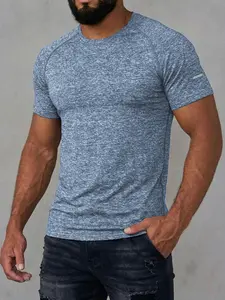 New Ion Reflective Striped Plain Round Neck Sport Outdoor Casual Short Sleeve Men's T-Shirt, Slim-Fitting Geometric Pattern, Athletic T Shirt, Sporty T Shirt