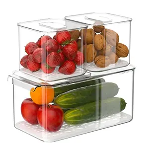Produce Saver Containers for Refrigerator 3 Pack Stackable Plastic Fridge Food Fruit Vegetables Storage Bins with Vented Lids Clear Freezer Fresh Keeper Organizers and Storage Container Set