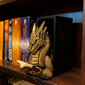Reading Dragon Bookshelf Art Decoration Statue Figurine, Perfect Gift for Book Lovers, Desk Decor Ornament, Unique Office Accessories