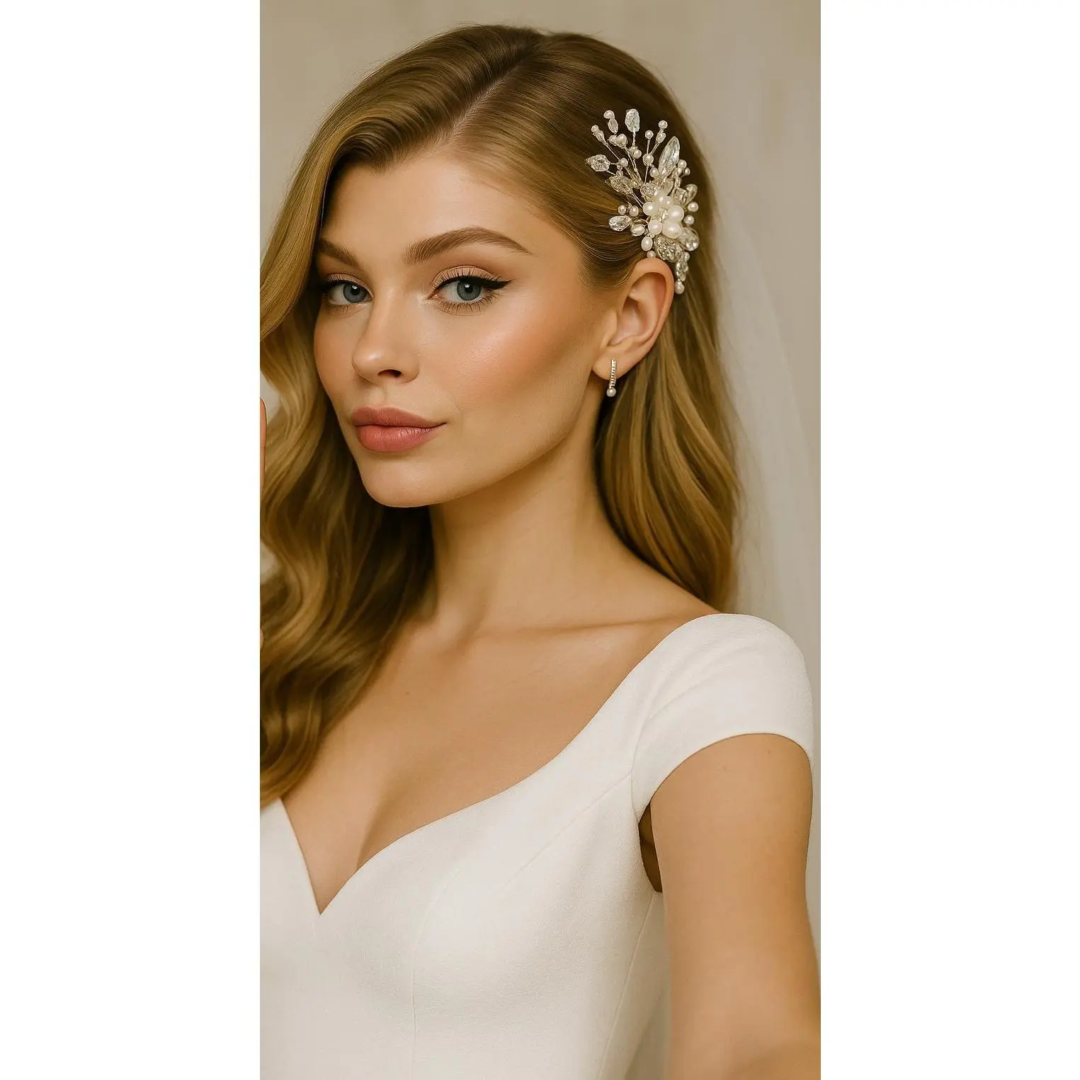 Silver Pearl Bridal Hair Comb: Crystal Leaf Wedding Hairpiece