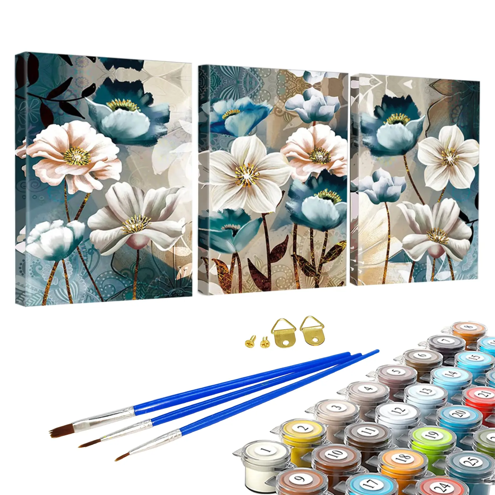 3pcs Paint By Numbers Kit for Adults Beginners - 12x16in/30x40cm Color Canvas, Paint Canvases for Painting, Easy DIY Lotus Acrylic Painting Set, Art Kits, Art Painting Supplies - Wall Decor for Home, Creative Gift for Birthday and Christmas, Without Frame