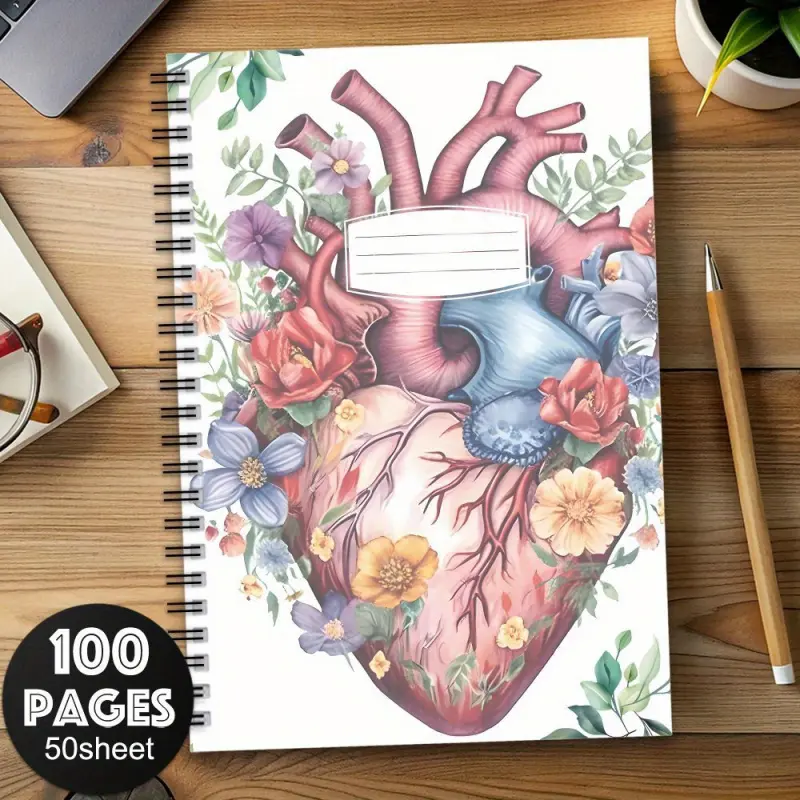 1 13.97x21.08cm A5 Nurse Spiral Notebook, Spiral bound notebook - Heart and Vein Design, Soft Cover, Perfect for Nursing School, Women's Gifts, or Human Anatomy Organizer, Nurse Journal