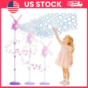 Windmill Bubble Machine for Kids 51 Inch Adjustable Height Automatic Bubble Blower with 10 Hole Bubble Output Lights & Music 130ml Tank Battery Operated Outdoor Backyard Party Toy for Toddlers, Kids Summer Outdoor Toys, Birthday Party Bubble Maker