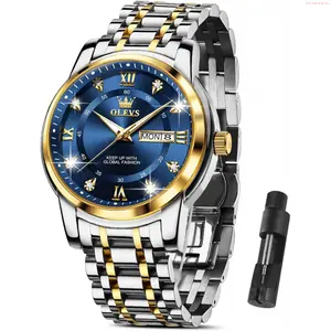 OLEVS Watch OLEVS Classic Men Watches with Date,Stainless Steel Man Watch with Date, Bussiness Watches for Men,Luminous Quartz Mens Watches Black/White/Blue/Gold, Waterproof Male Watch with Week