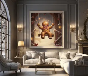 Swinging Cute Gingerbread Man Printable Christmas Wall Art Christmas Decor Christmas Gingerbread Decor Winter Seasonal Christmas Decore