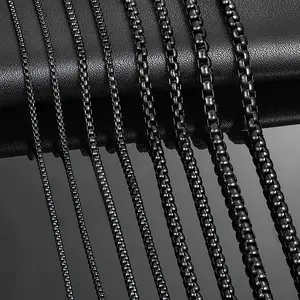 1 Piece 2mm/3mm/4mm/5mm Black Color Box Link Chain Classic Curb Necklace Stainless Steel Jewelry for Men Women Hot