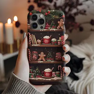 Christmas Phone Case, Gingerbread Hot Cocoa Phone Cover, Festive Candy Cane Christmas Decor Case, Cozy Winter Aesthetic
