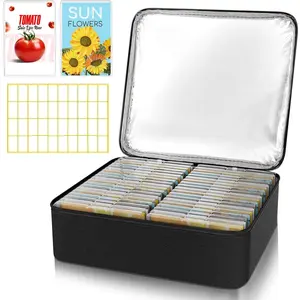 38 Slots Seed Storage Organizer Box with Insulated Bag Holds 80-200 Seed Envelopes Oxford Cloth Garden Seed Containers with Labels for Plant Flower Vegetable Seeds