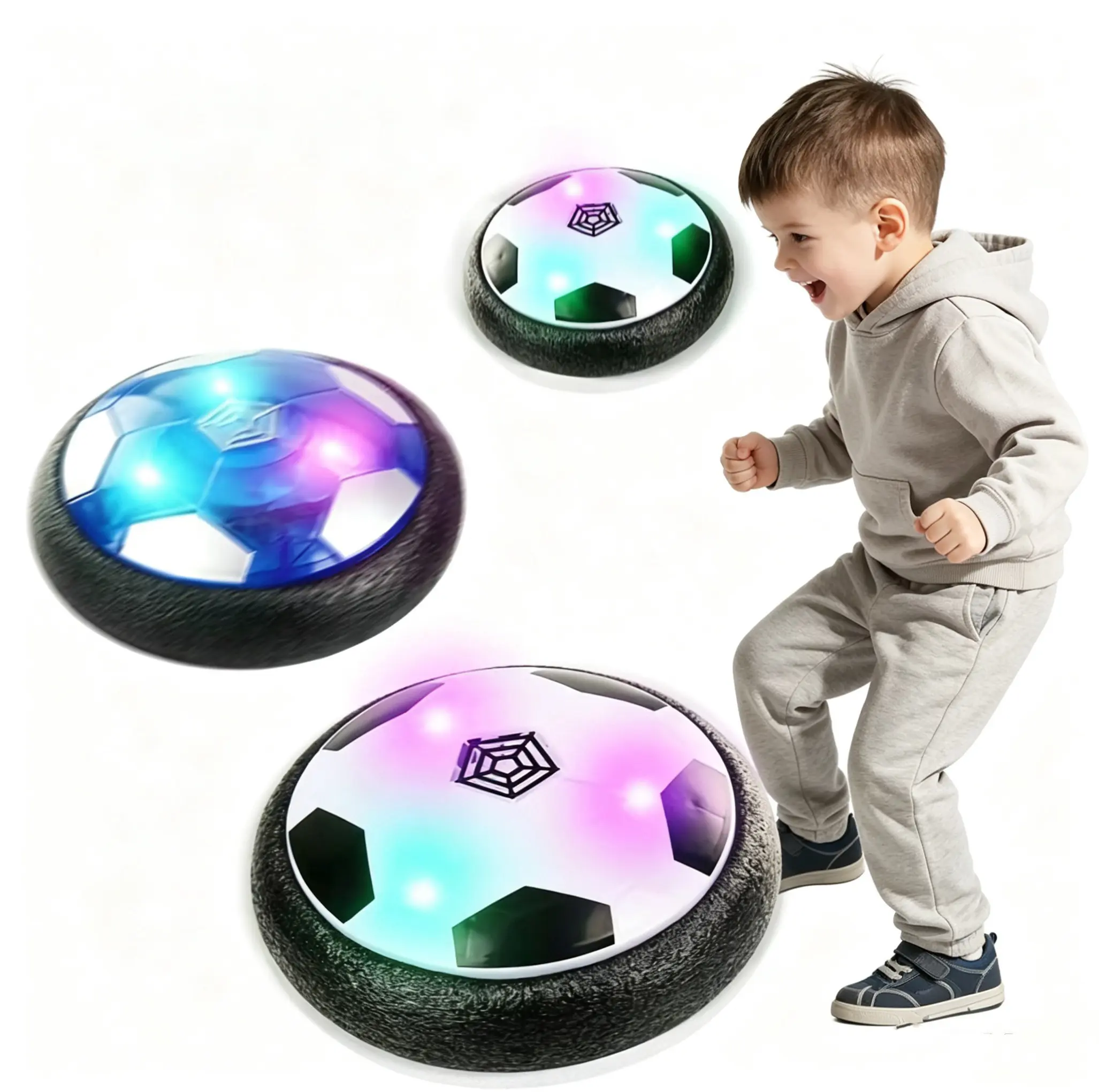 Rechargeable LED Hover Soccer Ball, Indoor Floating Football Toy with Soft Foam Bumper, Air Power Suspension Ball for Kids Parent-Child Interactive Game