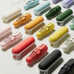 Mini Folding Umbrella with Cover, Lightweight Foldable Umbrella, Lightweight Portable Rainproof Sunshade, Heart Design, Ideal for Girls & Women